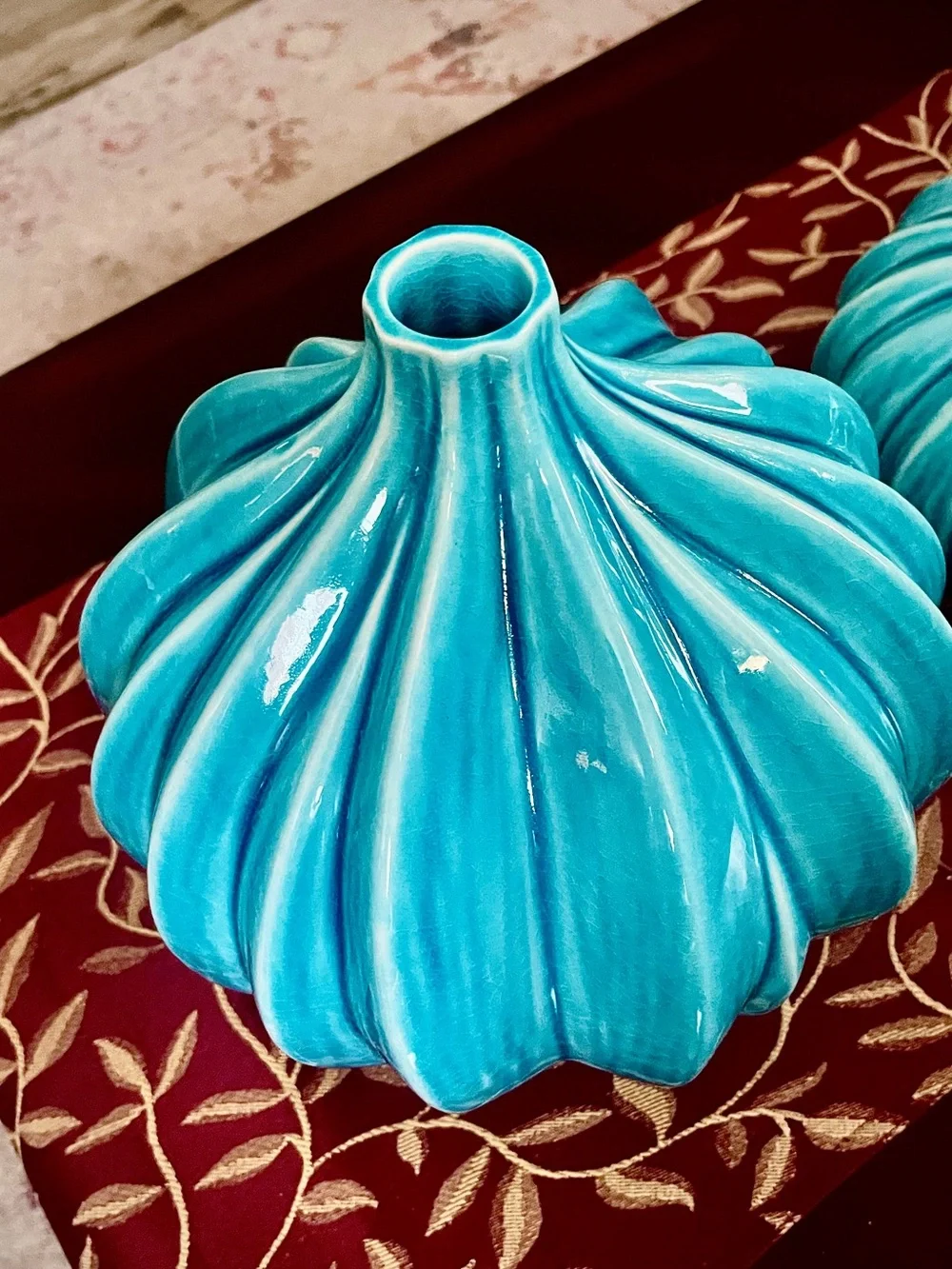 ♥️ Large Turquoise Ribbed Ceramic Vase - Decorative Home Accent